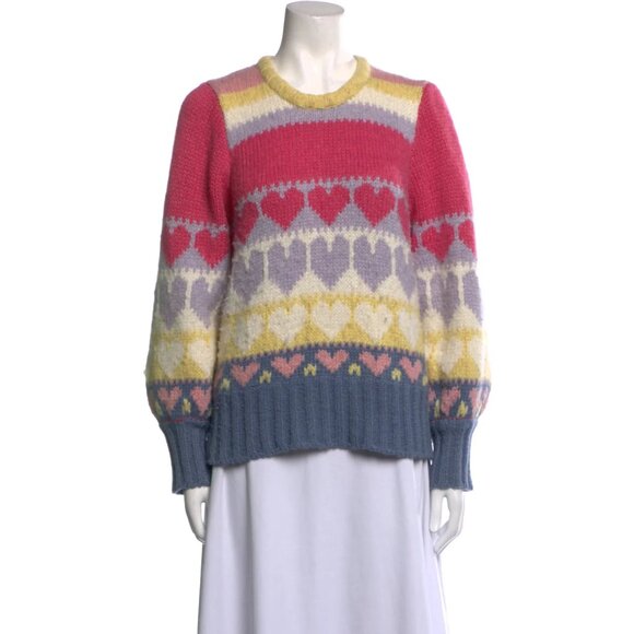LoveShackFancy Shirelle Pullover Sweater Small Multicolor Heart Pattern Crewneck - Picture 8 of 8
